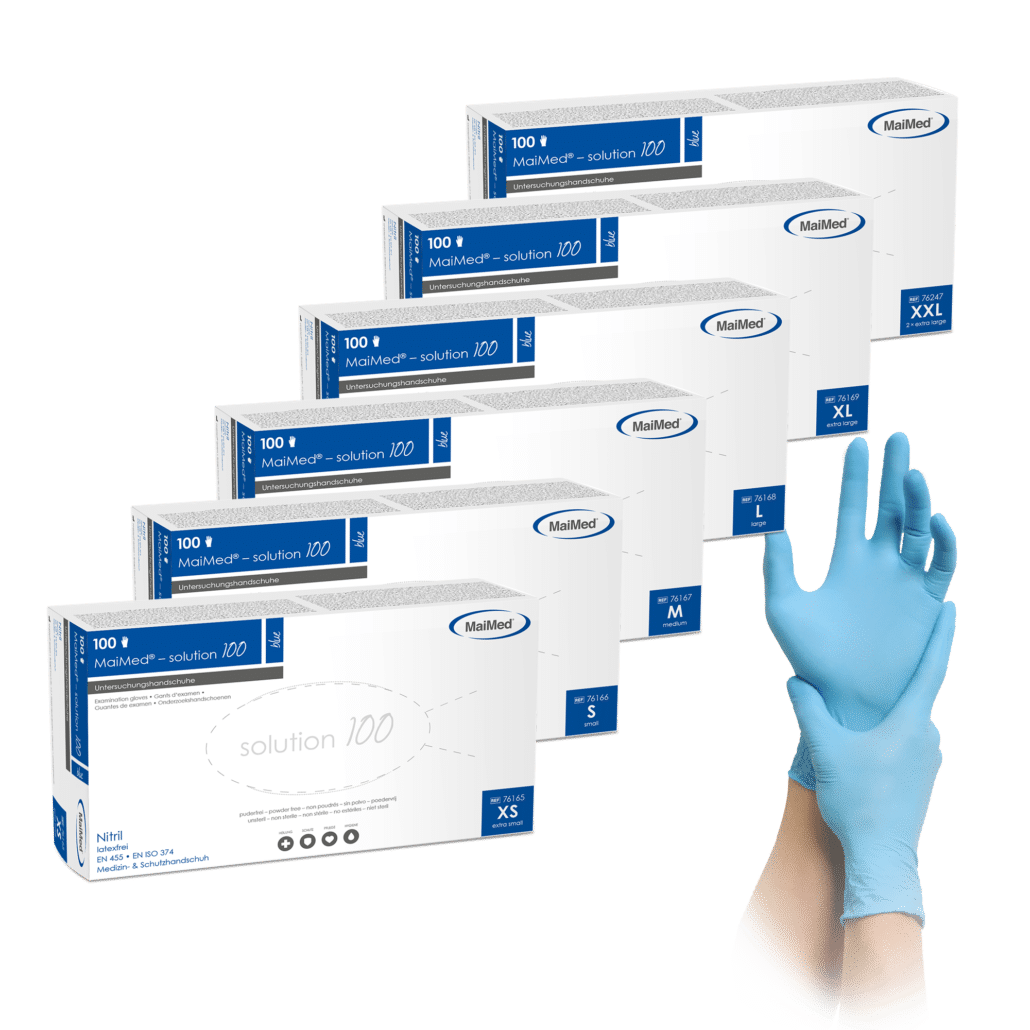 Unsere MaiMed® – solution-Serie ist die latexfreie und kostengünstige Alternative zu unseren Einmalhandschuhen aus Latex. Diese Handschuhe enthalten keine Latexproteine und sind daher auch sehr gut für Allergiker geeignet. Sie sind sehr strapazierfähig, dehnbar und gewährleisten aufgrund ihrer texturierten Fingerspitzen einen optimalen Grip.