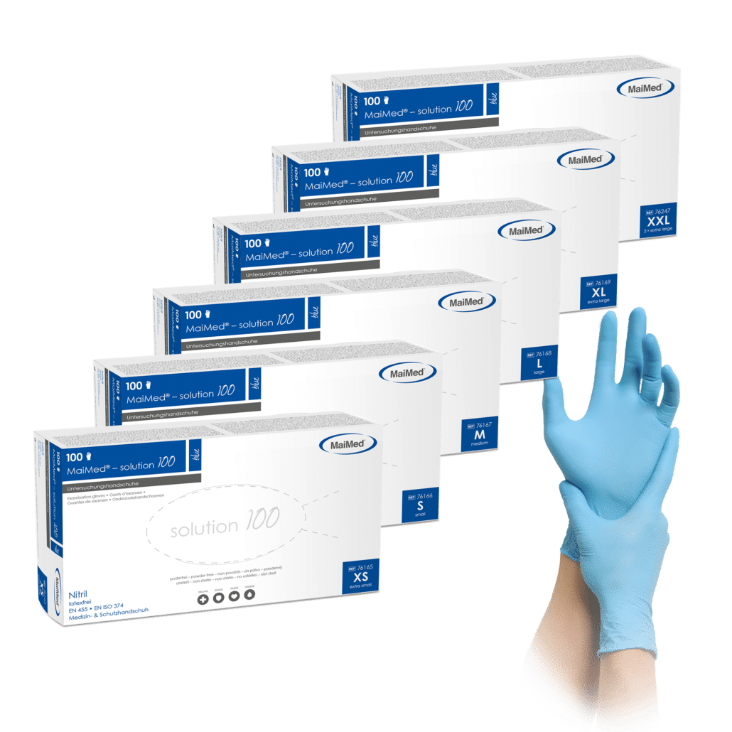 Unsere MaiMed® – solution-Serie ist die latexfreie und kostengünstige Alternative zu unseren Einmalhandschuhen aus Latex. Diese Handschuhe enthalten keine Latexproteine und sind daher auch sehr gut für Allergiker geeignet. Sie sind sehr strapazierfähig, dehnbar und gewährleisten aufgrund ihrer texturierten Fingerspitzen einen optimalen Grip.