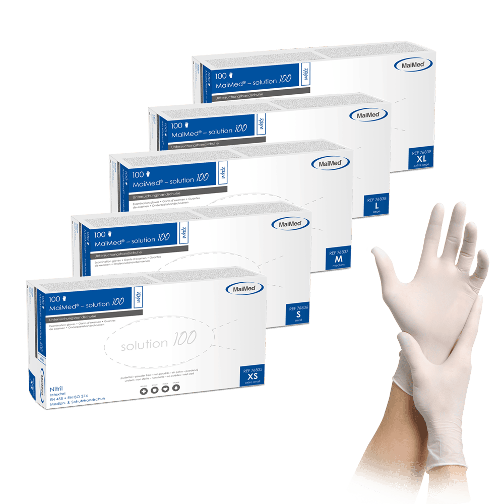 MaiMed® solution 100 white PF Einmalhandschuhe Nitril Zahnarztbedarf