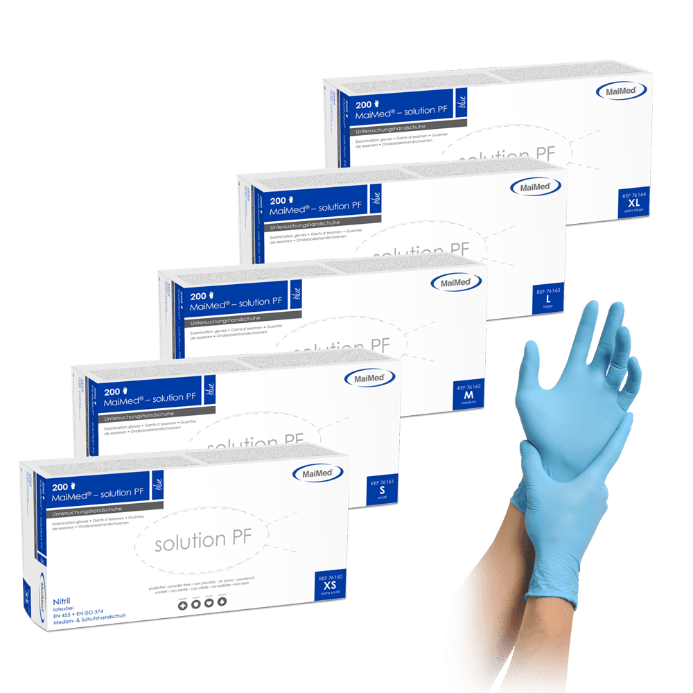 Unsere MaiMed® – solution-Serie ist die latexfreie und kostengünstige Alternative zu unseren Einmalhandschuhen aus Latex. Diese Handschuhe enthalten keine Latexproteine und sind daher auch sehr gut für Allergiker geeignet. Sie sind sehr strapazierfähig, dehnbar und gewährleisten aufgrund ihrer texturierten Fingerspitzen einen optimalen Grip