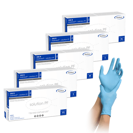 Unsere MaiMed® – solution-Serie ist die latexfreie und kostengünstige Alternative zu unseren Einmalhandschuhen aus Latex. Diese Handschuhe enthalten keine Latexproteine und sind daher auch sehr gut für Allergiker geeignet. Sie sind sehr strapazierfähig, dehnbar und gewährleisten aufgrund ihrer texturierten Fingerspitzen einen optimalen Grip