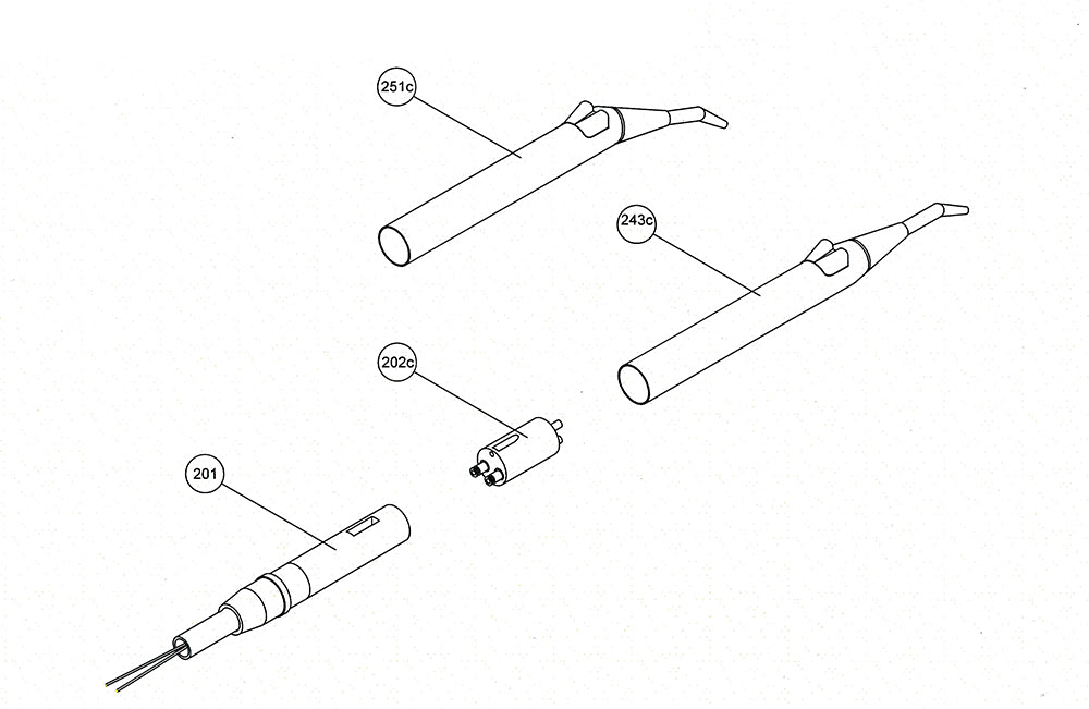 LUZZANI® Griffhülse MINILIGHT® 3F/6F INOX abgewinkelt und gerade Dental Explosionszeichnung